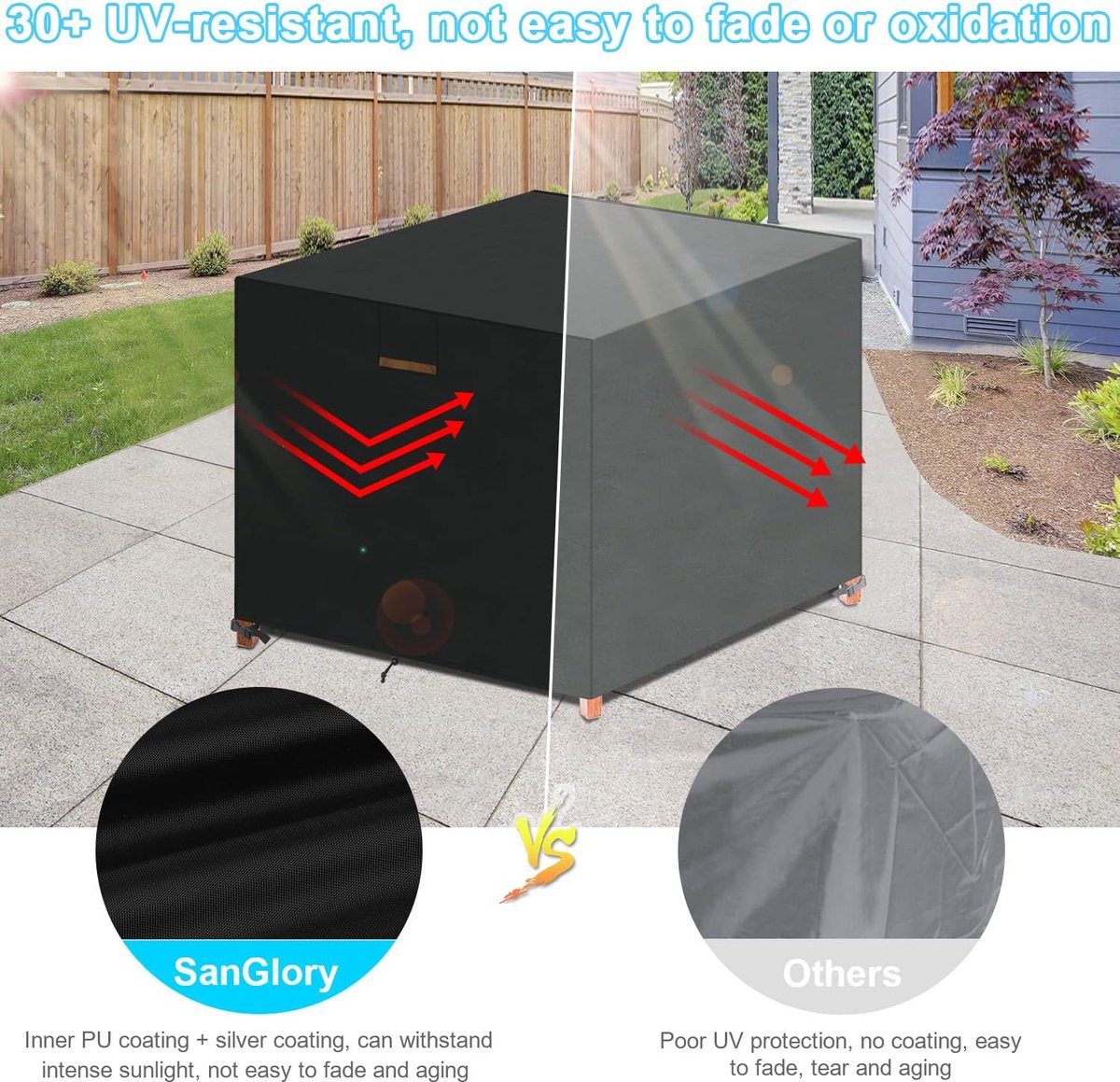 Beschermhoes voor tuinmeubelen, waterdicht, afdekzeil, tuinmeubelen, afdekking, winterbestendig, tuintafel, afdekhoezen, balkonmeubelafdekking, 420D Oxford, tafelafdekking, tuinmeubelhoezen, 84 x 84 x 80 cm