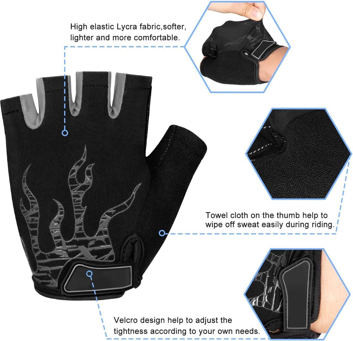 Cycling gloves, cycling gloves for men and women, half fingers, breathable, 5 mm SBR gel, shock-absorbing, non-slip, MTB, mountain bike gloves, unisex