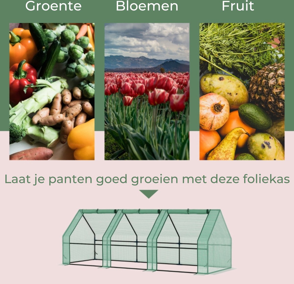Tunnelkas - Tuinkas - Kweekkas - Broeikas - Kweektent - Kas - 270 x 90 x 90 cm - Groen