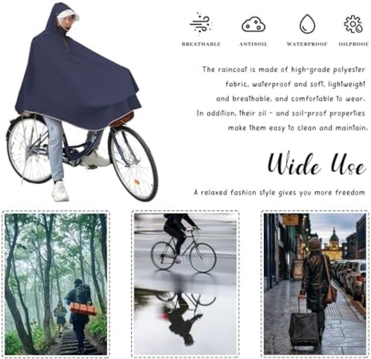 Women Men Waterproof Rain Poncho Bicycle Bike Raincoat Jacket Reusable Hooded Rain Capes for Outdoor Cycling Hiking Camping Travel Free Size