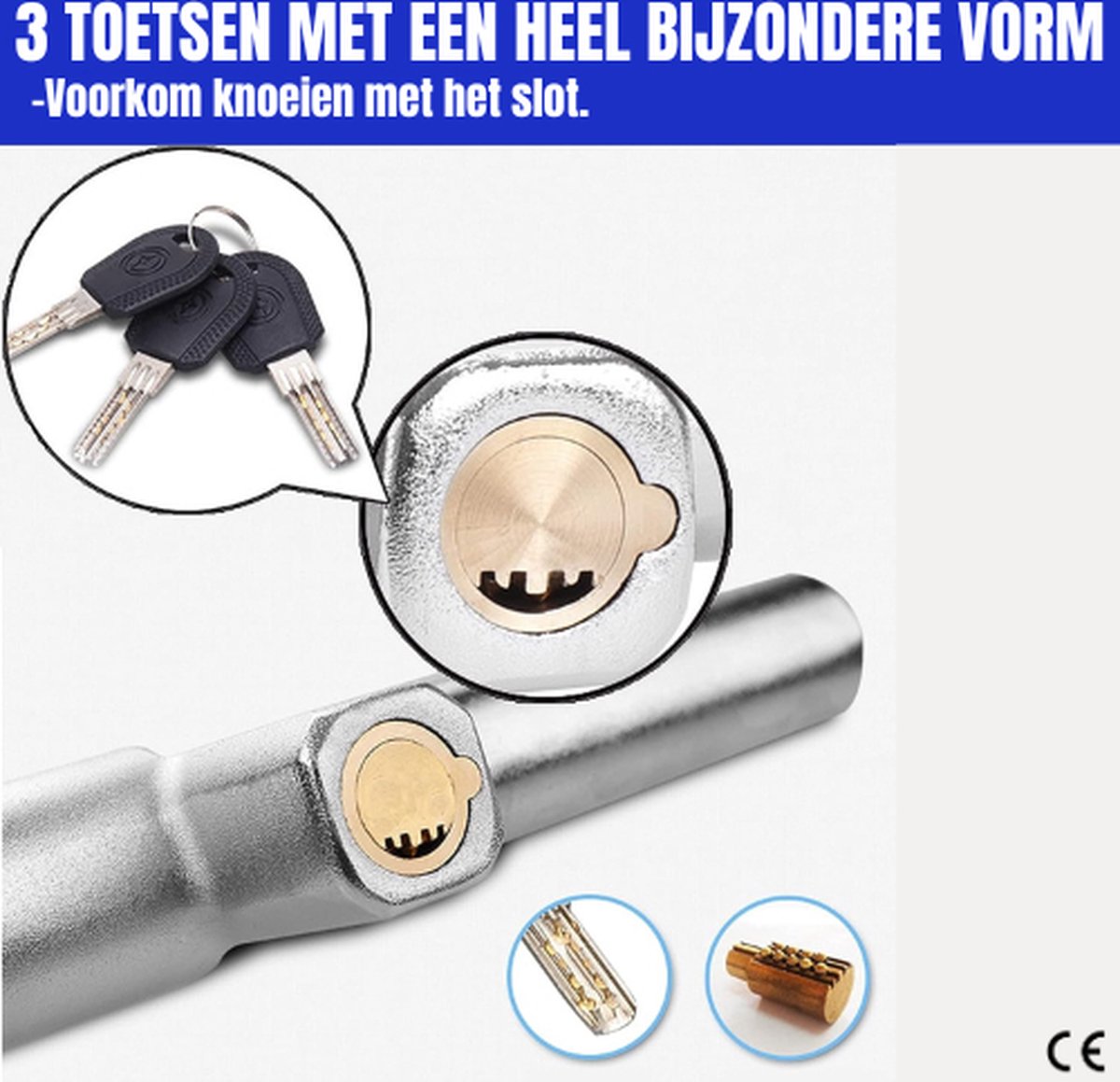 Stuurslot - Stoplock - Blauw - Anti Diefstal - Auto Beveiliging - Universeel - 3 Sleutels - Auto - Camper - Bestelwagens - Vrachtwagens