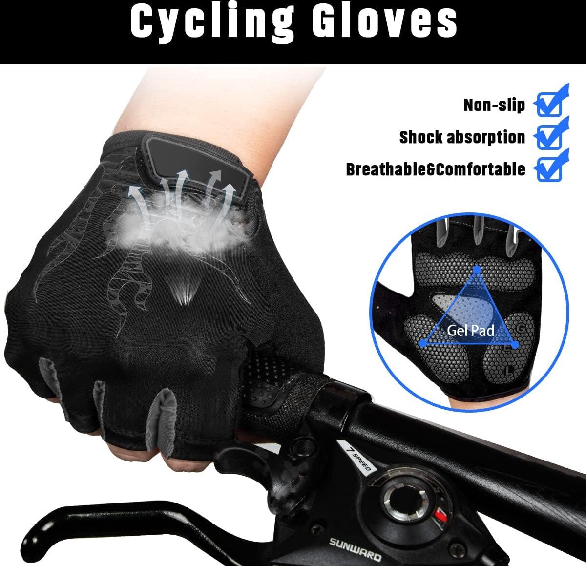 Cycling gloves, cycling gloves for men and women, half fingers, breathable, 5 mm SBR gel, shock-absorbing, non-slip, MTB, mountain bike gloves, unisex