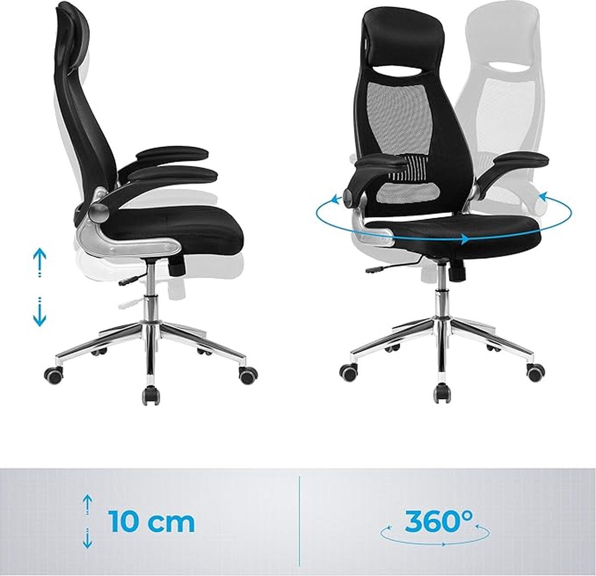 Ergonomic Office Chair with Wheels - With Adjustable Armrests - Office Chair for Adults - Office Chair - Black