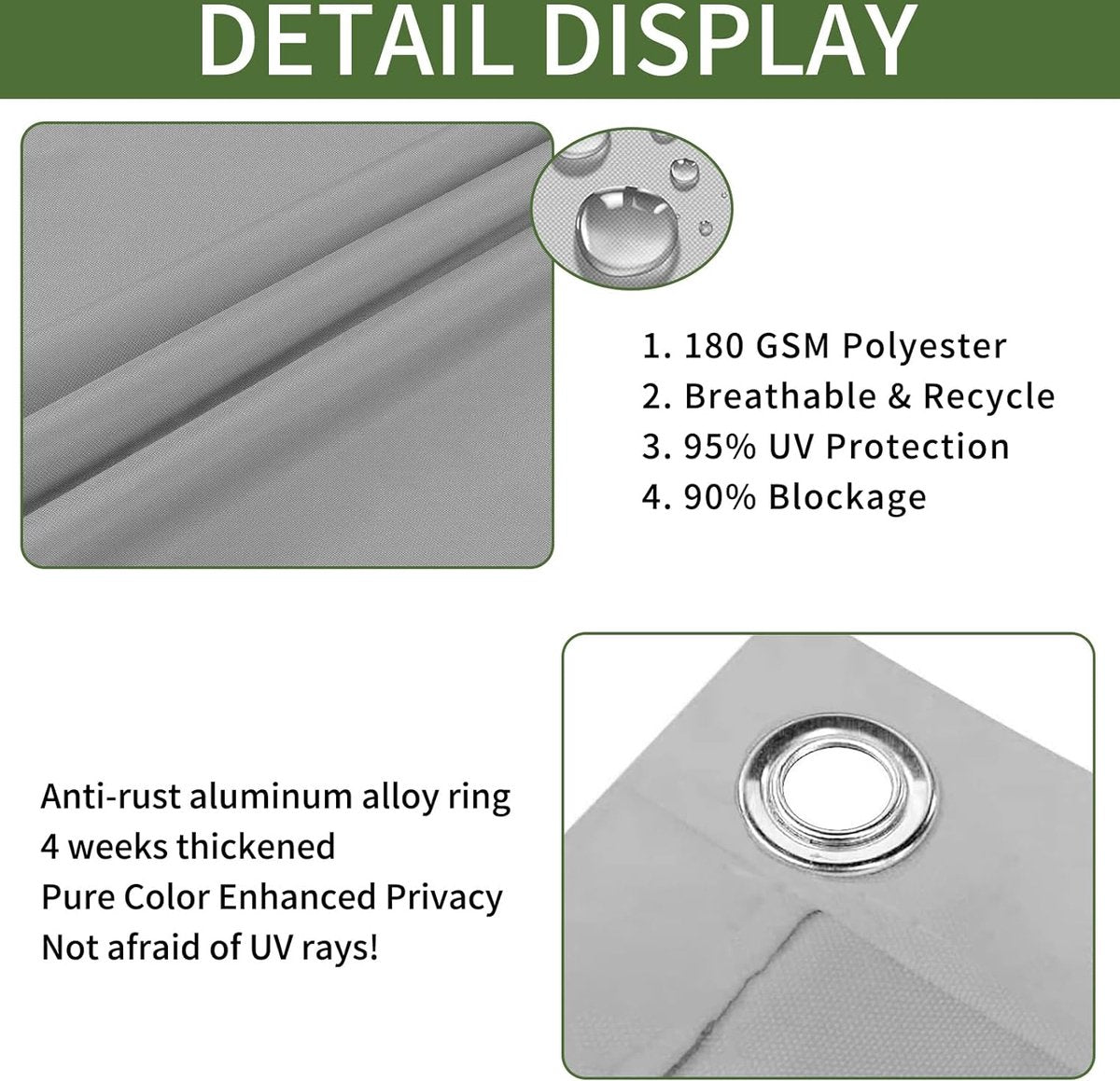 Waterproof rectangular sun sail, 1.5 x 2 m, shade net including fastening cord, tarpaulin, waterproof, sun protection, balcony, no drilling, for balcony, terrace and garden.