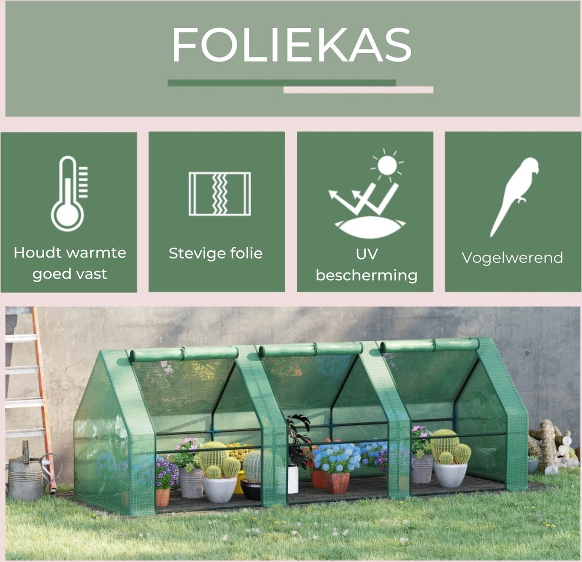 Tunnelkas - Tuinkas - Kweekkas - Broeikas - Kweektent - Kas - 270 x 90 x 90 cm - Groen