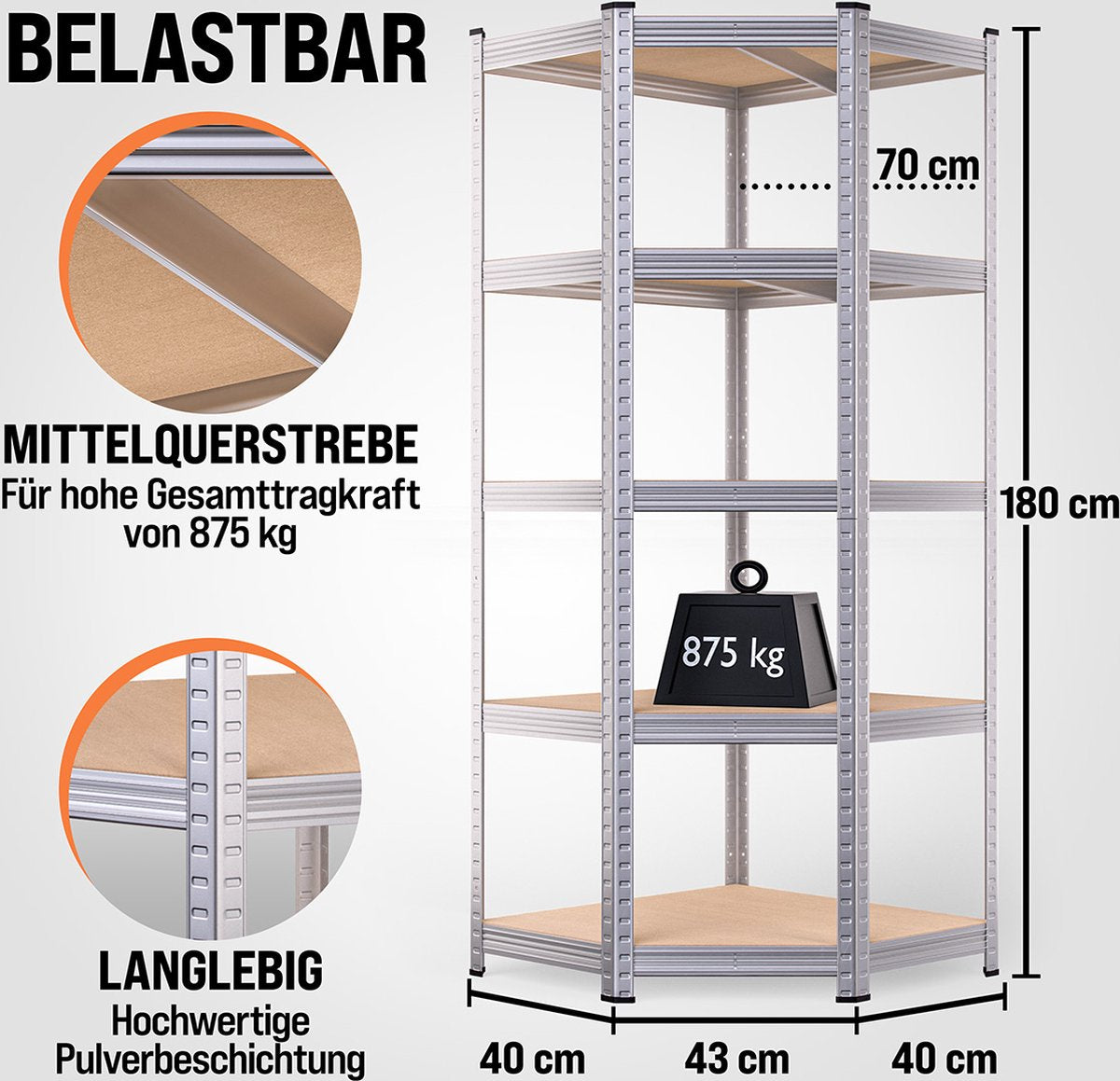 Stellingskast Hoek - Opbergplanken - Boutloze Plank 180x70x40cm Gegalvaniseerd 875kg