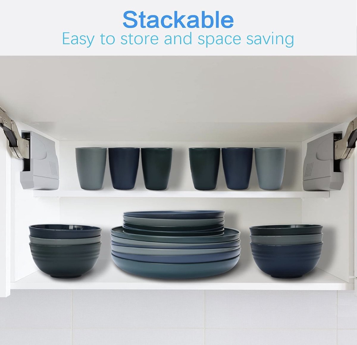 Camping Servies Set, 24-delige Kunststof Servies Set voor 6 Personen, Lichtgewicht Onbreekbaar Servies, Borden, Kommen en Bekers, Magnetron en Vaatwasserbestendig