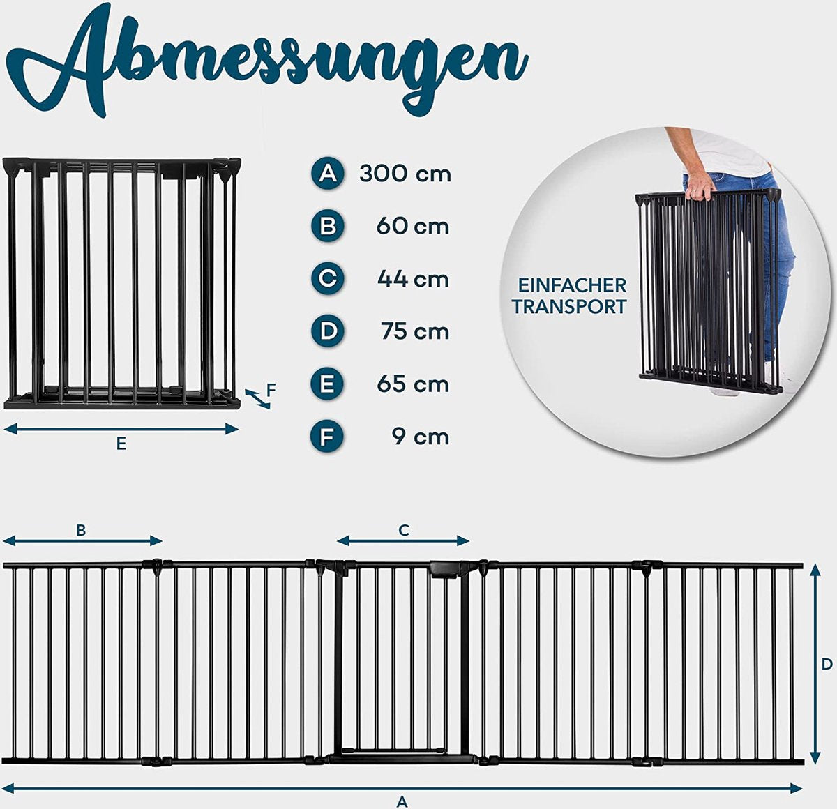 NaSK - Metalen Veiligheidshek 305 cm - Voor Huisdieren & Kinderen - Kachelhek, Vouwbaar Veiligheidsrooster voor Oven - Configuratierooster incl. 5 elementen, deur