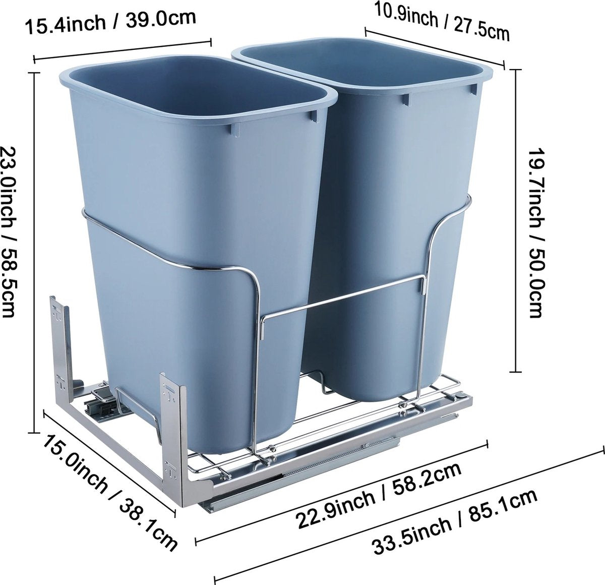 Mygroot - Uitschuifbare prullenbak - Onderbouw afvalemmer met push-handgreep - 16 kg draagvermogen - Zware afvalrecycling prullenbak voor keukenkast - Onder spoelbak.
