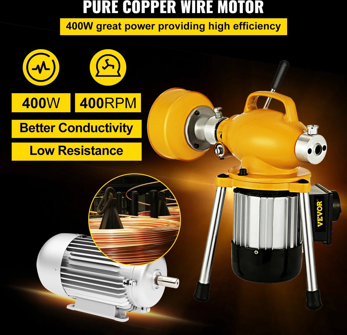 Ontstopper - Ontstoppen Afvoer - Gootsteenontstopper - Elektrische Ontstopper - Ontstopmachine - Riool Ontstopper - 400W - 400RPM - Flexibel Mangaan Staal