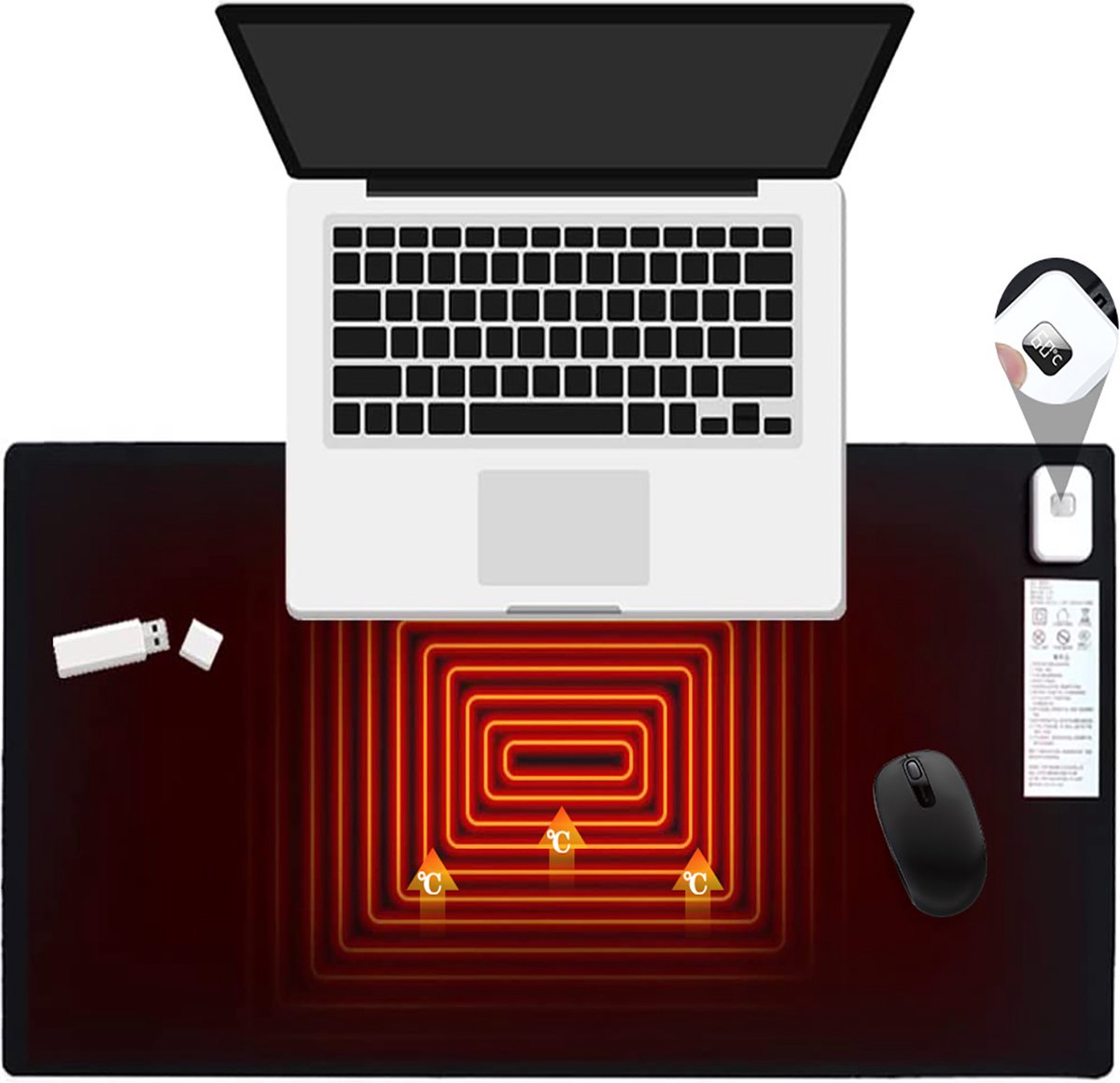 Geweo Heated Desk Pad - Heated Mouse Mat - Waterproof - Touch Control - 7 Heat Settings Function - 4 Hour Auto Shut Off - Black