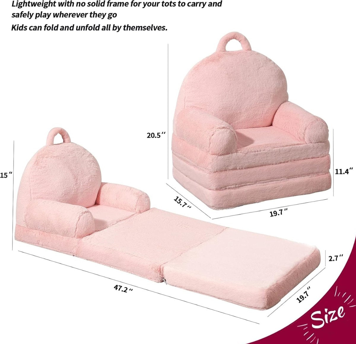 Fluffy Kids Armchair Lounger Foldable Pink