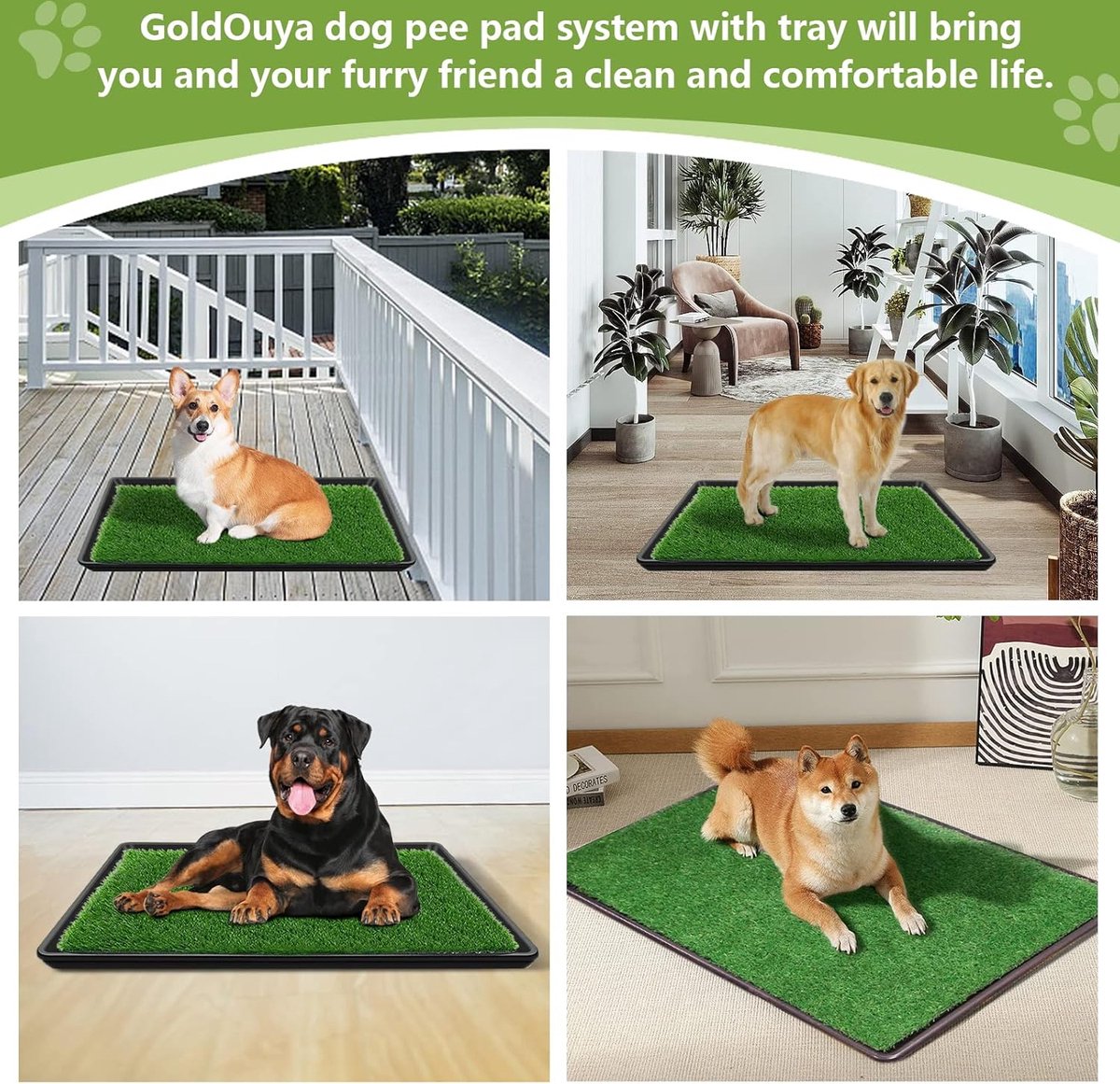 Extra Large Artificial Grass Dog Potty System with Replaceable Mat and Leak-Proof Tray for Indoor and Outdoor Use