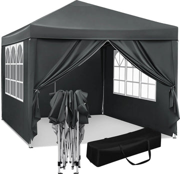 J&R Partytent - Paviljoen - Opvouwbare Luifel - Tuin tent - Waterdicht - Uv Bescherming - met Draagtas - Pavillon - Prieel - Zijpanelen - 3x3m - Grijs
