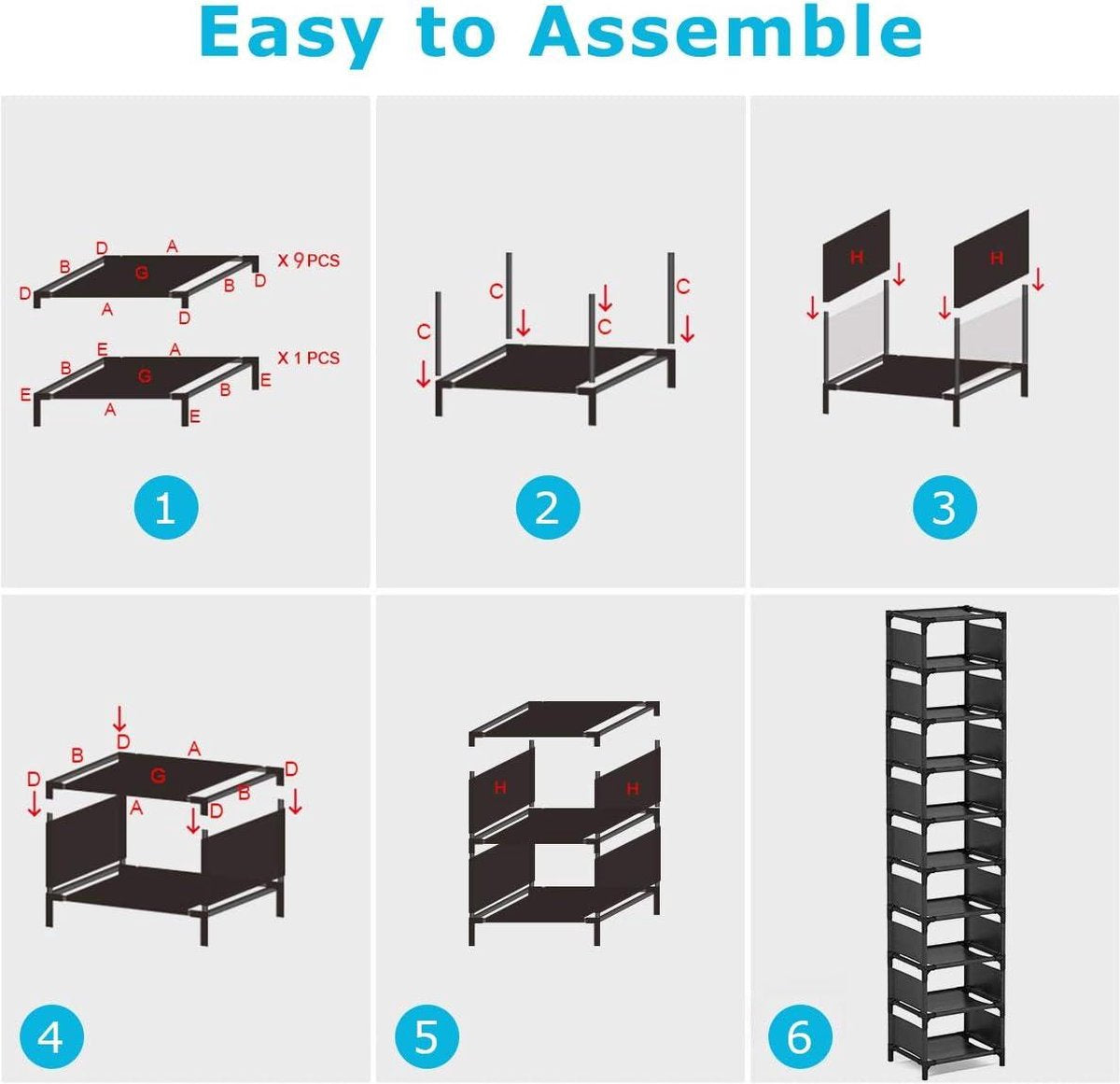 Space-saving shoe rack 10 layers - Organizer for 10 pairs of high shoes - Narrow shoe shelves for entryway closet - Stackable cubby storage