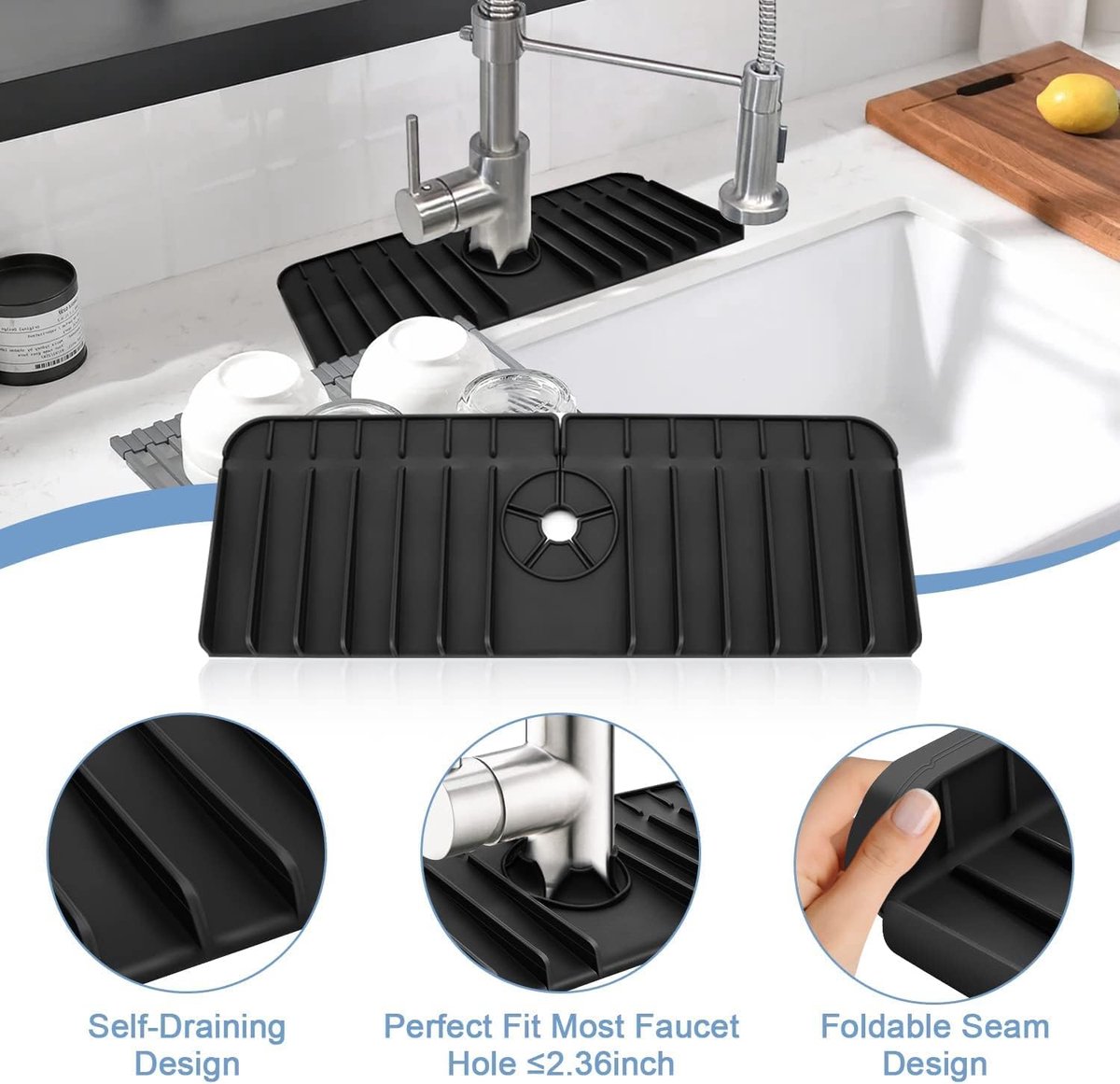 Kraanmat - Afdruipmat - Droogmat - Gootsteenmat - Duurzaam - Zwart - Geschikt voor kranen met een diameter van 3,5 tot 5 cm - Must-have voor in de keuken!
