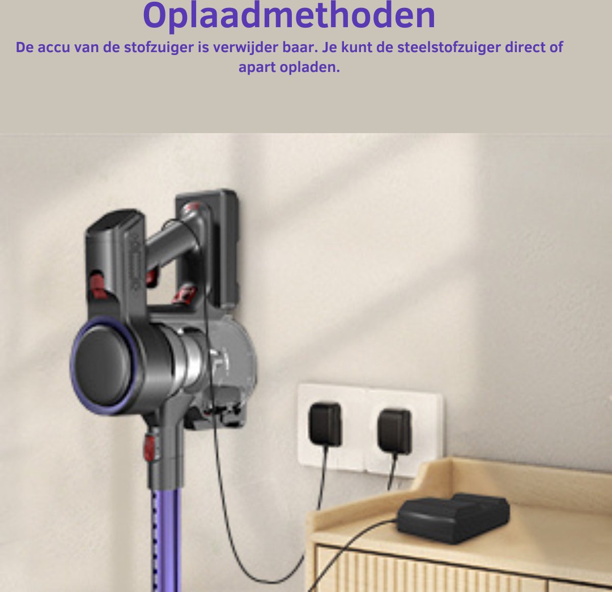 Krachtige Draadloze Steelstofzuiger - Snoerloze Steelstofzuiger - Zakloze Steelstofzuiger op Accu - Draadloze Steelstofzuiger met Kruimeldief - 33 KPA Zuigkracht - Lichtgewicht