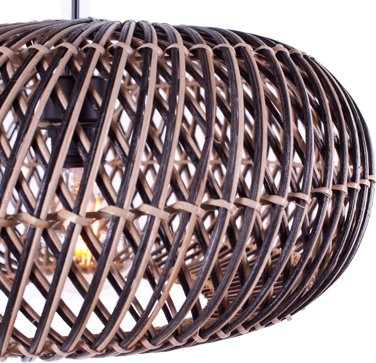 Rattan pendant lamp Stripes | 1-light | black / natural | rattan / metal | Ø 40 cm | height adjustable up to 140 cm | dining room / dining table / living room lamp | modern / rustic design