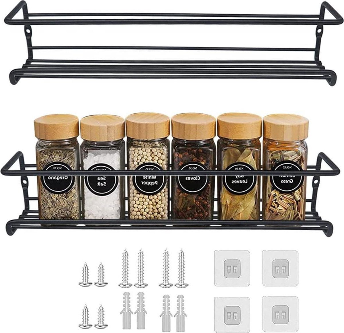 Metal black spice rack - hanging without drilling - wall kitchen rack for kitchen spices - 29 x 65 cm hangable spice rack