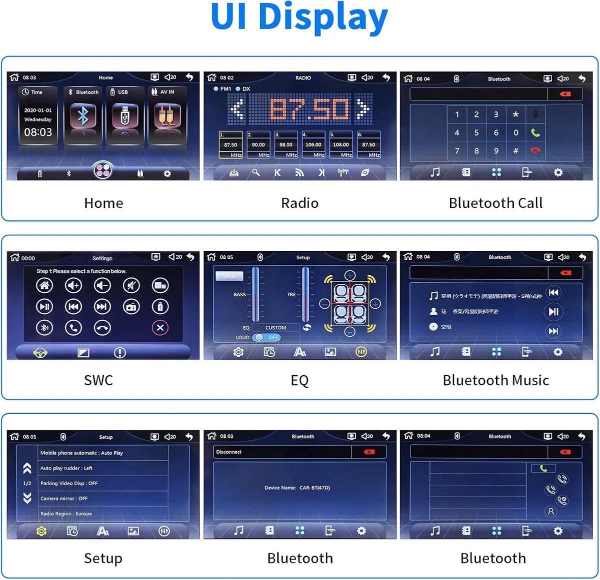 Autoradio 1 DIN 9 Inch Scherm - Compatibel met Apple Carplay en Android Auto - Bluetooth Handsfree - FM Radio - SWC Spiegellink - USB + Achteruitrijcamera Carplay scherm