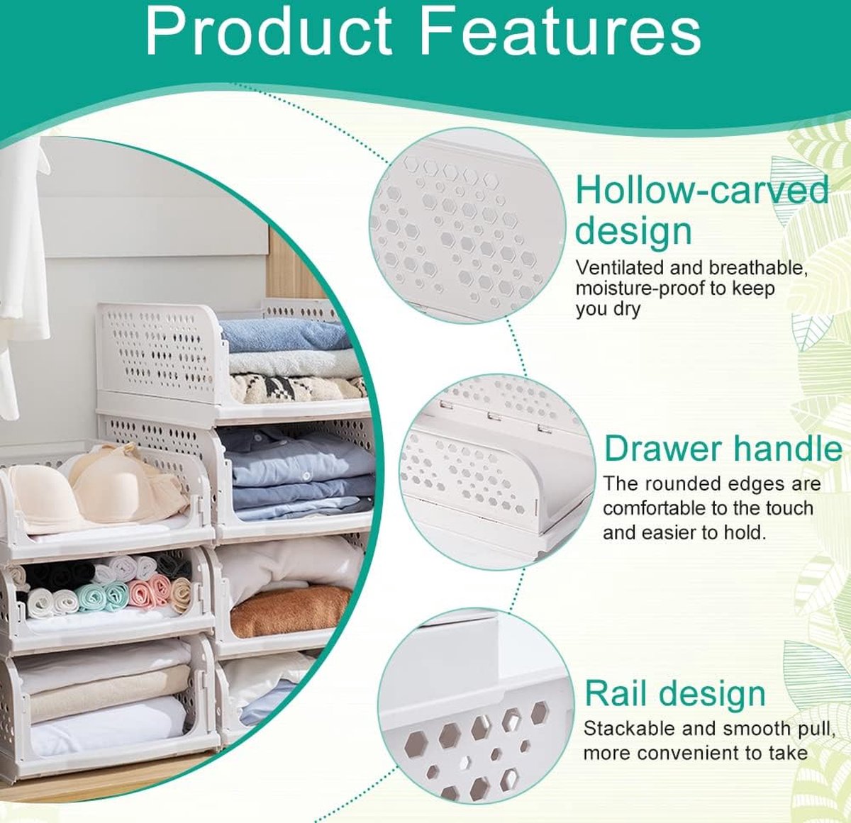 Set van 3 ladekasten Kledingkast Ladekasten Stapelbare plank voor kledingkast Binnen Opvouwbare opbergdozen Lade Wit Stapelbare lades voor kleding Slaapkamer Keuken Badkamer