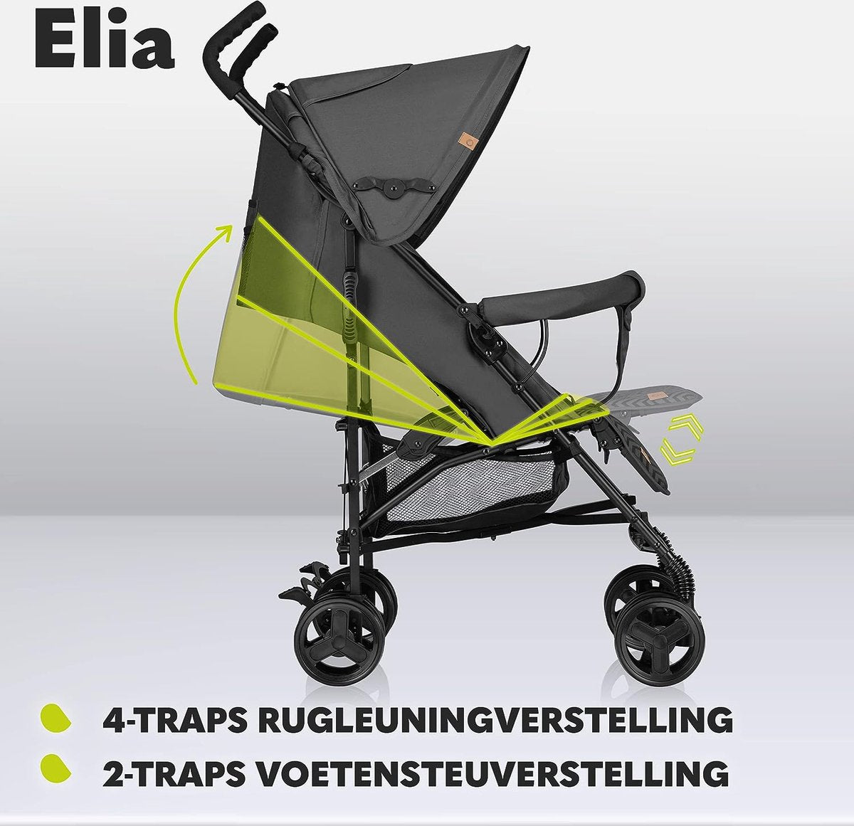 Elia Lichtgewicht Buggy tot 15 kg van 6 maanden tot ca. 3 jaar, Kinderwagen, Wandelwagen met Muskietennet, Voetenzak en Regenhoes, Lichte Constructie 7kg, Snel en Eenvoudig Opvouwsysteem (Grijs)