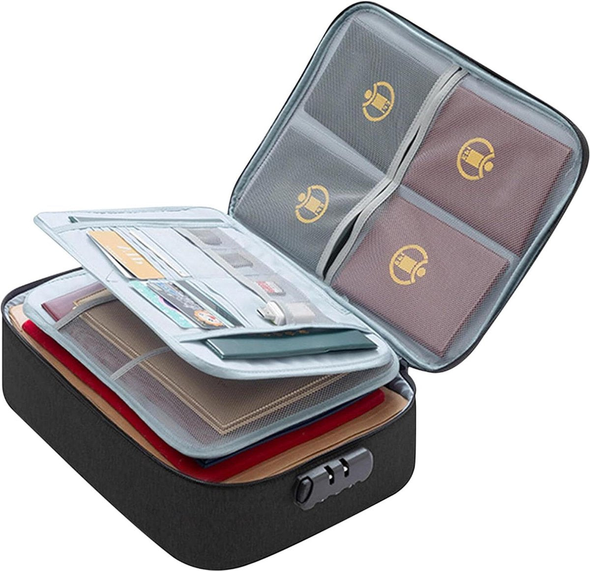 Fireproof box - strong safe - fire-resistant fiberglass - multi-layered - temperature resistant up to 1200 °C - combination lock - passports - travel - documents