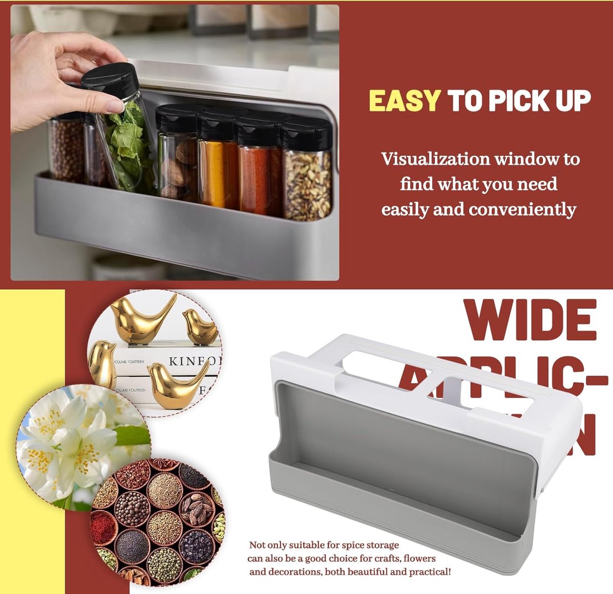 Spice jars, spice organizer, spice rack, drawer set, pull-out, with 6 spice jars, empty spice rack for hanging, sticking, kitchen accessories, rack, spice rack, spice holder, cabinet,