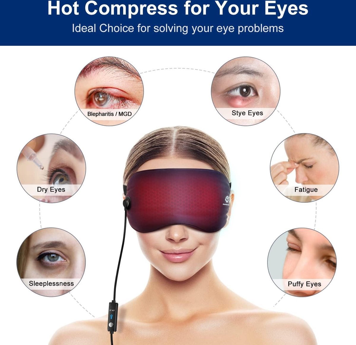 Heated Eye Mask with 3-Level Temperature Control - Warm Eye Mask for Dry Eyes and Sleep - Heating Pad for Blepharitis and Dark Circles - MGD Eye Mask