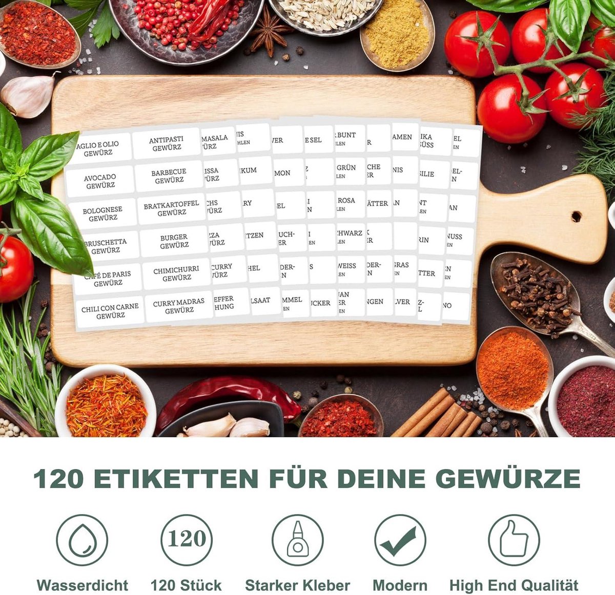 Kruidenpotjes met Stickers waterdicht zelfklevend etiketten vierkant wit 120 stuks - Celeko Kruidenetiketten Kruidenpotjes met Stickers