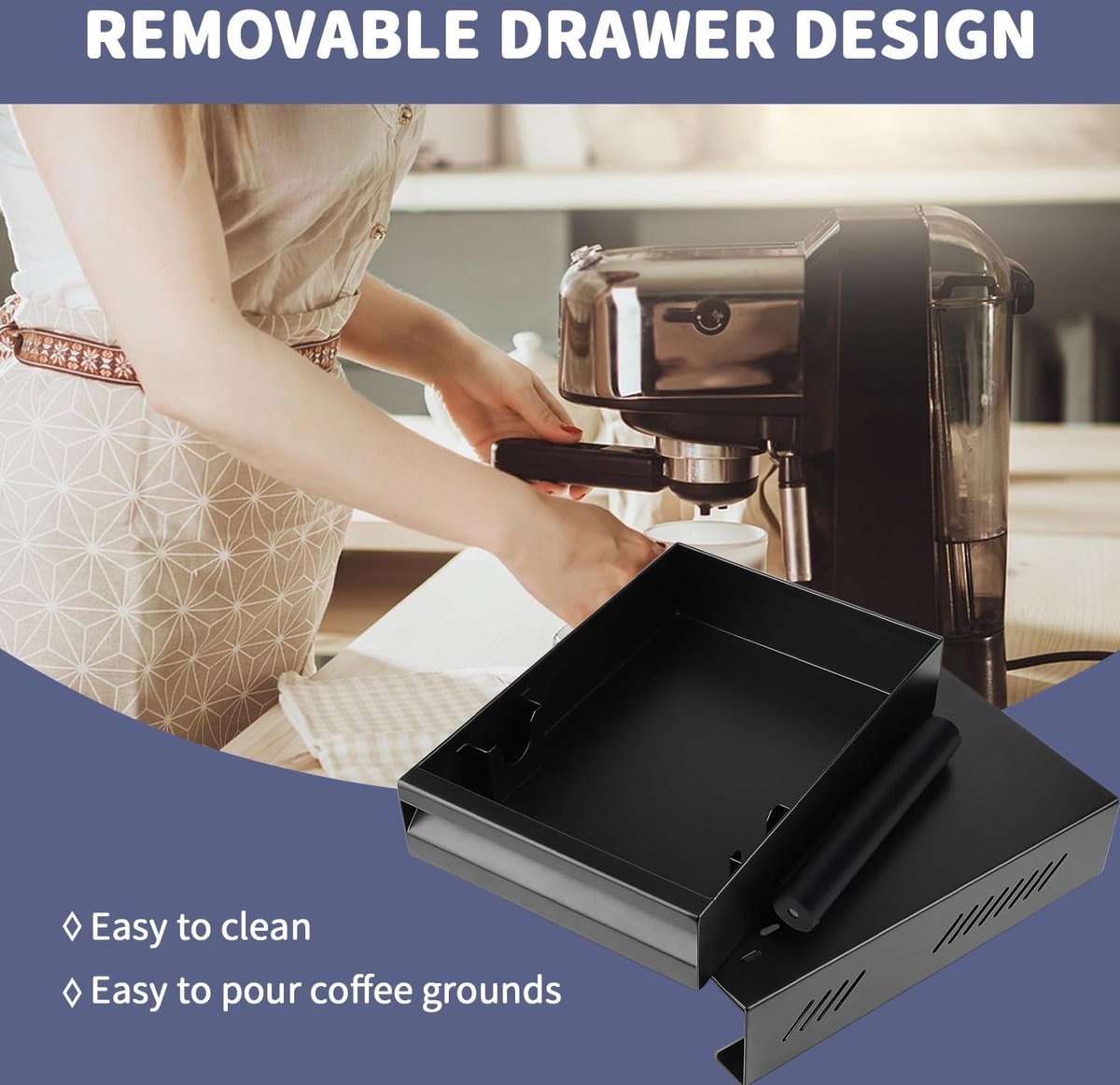 Coffee Knock Box Stainless Steel with Removable Drawer - For Home and Office