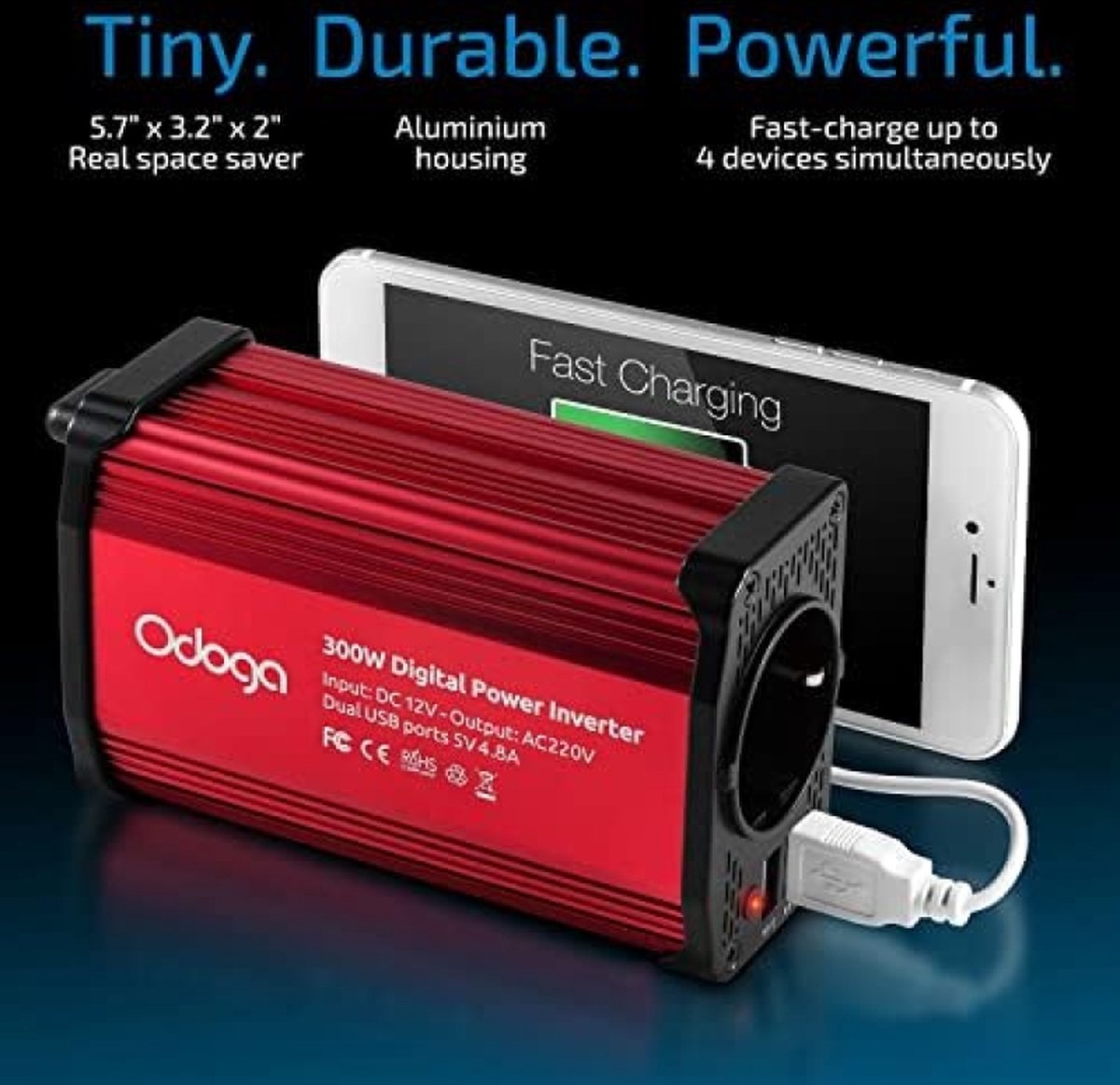 300W Car Power Inverter, 12v to 230v Voltage Converter with 2 USB Ports, Car Cigarette Lighter Plug Inverter