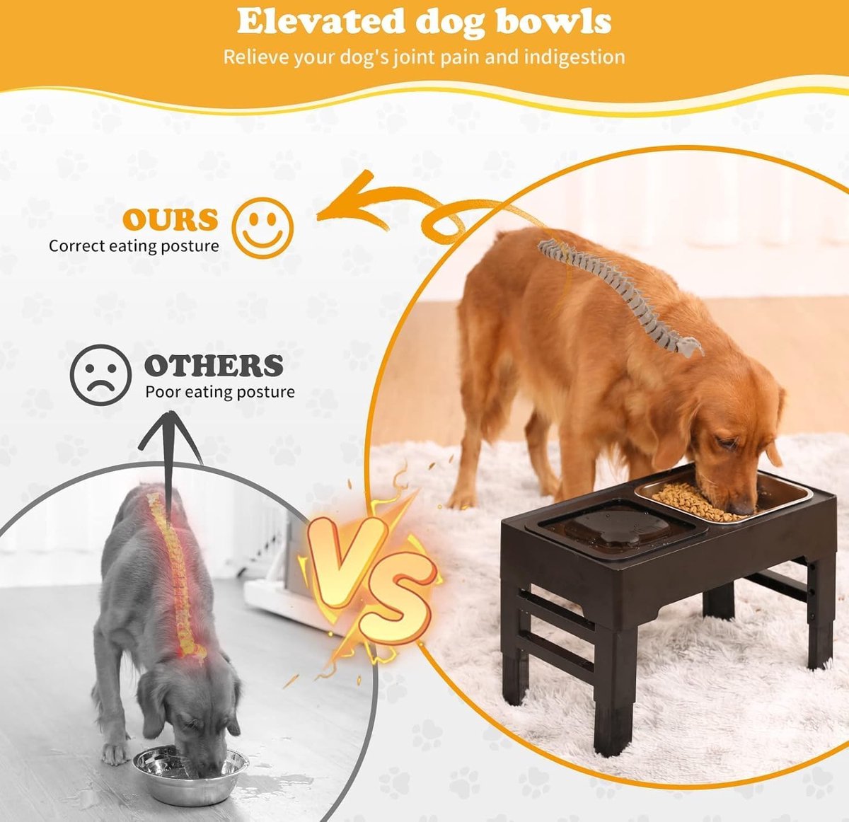 Elevated Dog Bowl (2 x 1.6 L), 4-Way Adjustable Height Food Stand with Dog Bowl, Stainless Steel and Leak-Proof Water Bowl, Foldable and Non-Slip Feeder for Dogs, Raised for