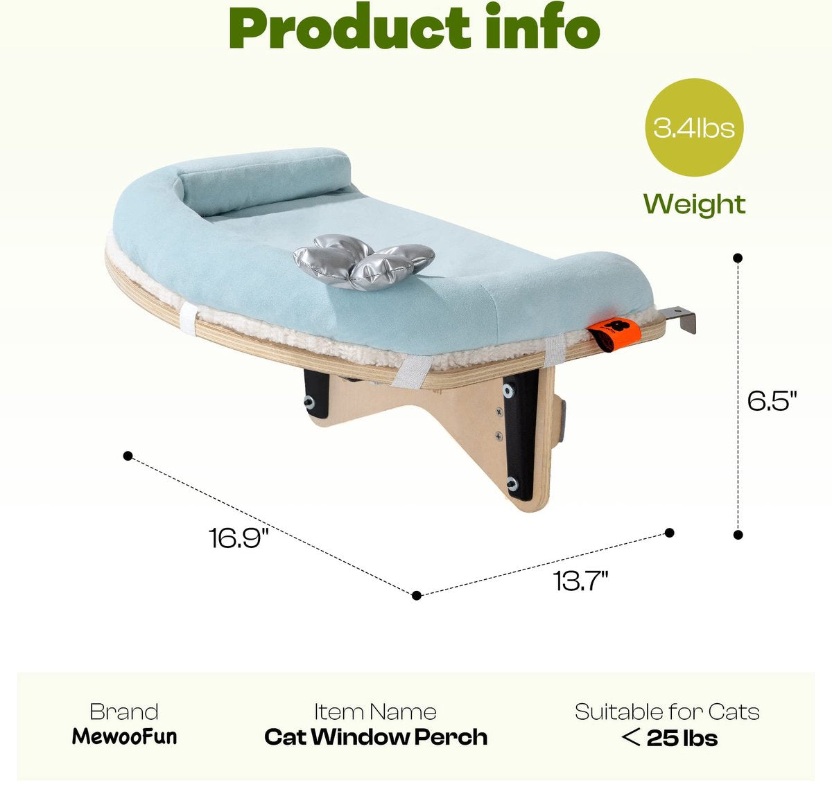 Mewoofun Duurzame Katten Hangmat Raambevestiging Met Zachte Kussenmat Voor Katten Binnenshuis Biedt Een Stabiele Lig- Zitplek Voor Uw Kat