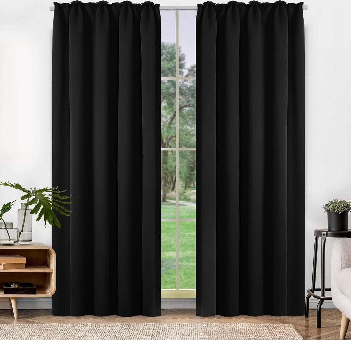 Blackout curtains thermal insulated modern design with eyelets printed - 140 x 138 cm - Halloween black