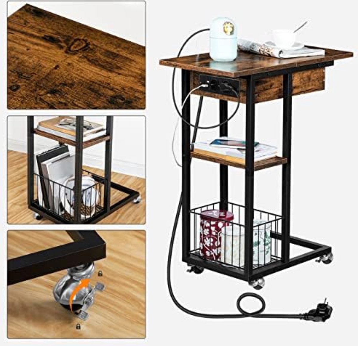 Bedside Table with Wheels - Mobile Bedside Table - Bedside Table on Wheels