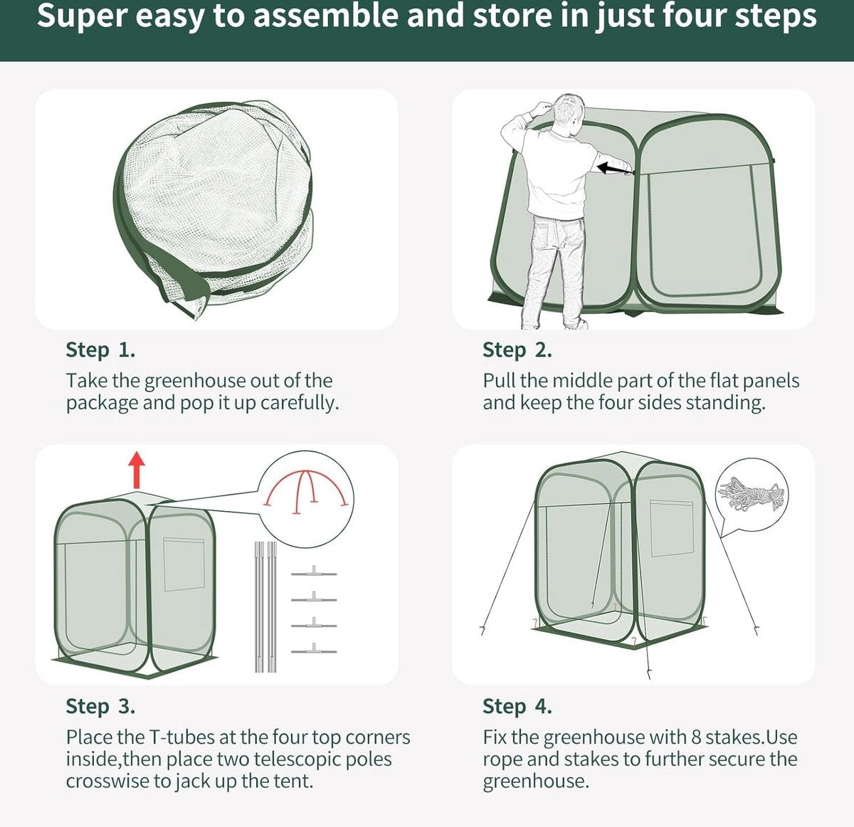 Small greenhouse for plants, pop-up tomato greenhouse with roll-up cover, mini-greenhouse for indoor and outdoor use, 94 x 94 x 122 cm