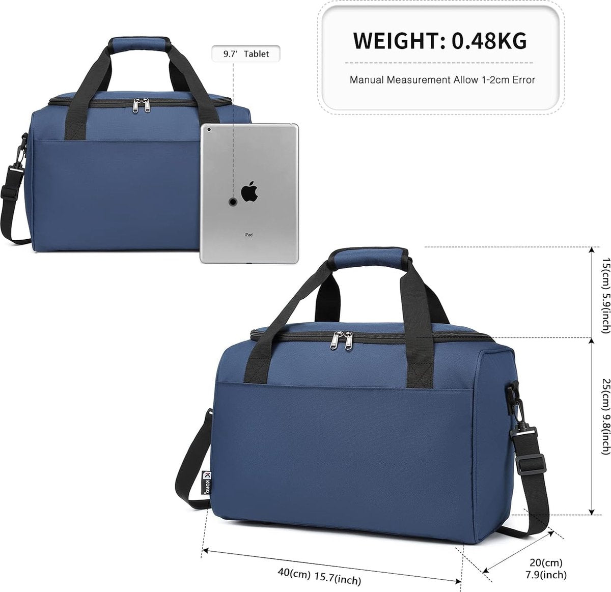 Ryanair Bag 40x20x25 handbagage tas voor vliegtuig reistas bagage weekender grote maximale handbagage voor mannen en vrouwen met schouderband (blauw)