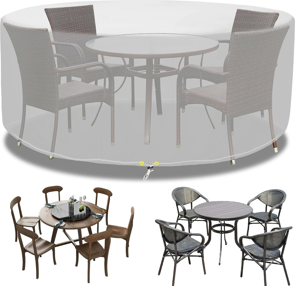 Garden furniture covers, waterproof round garden table cover, 163 x 71 cm diameter, transparent polyethylene outdoor cover, table and chair protection