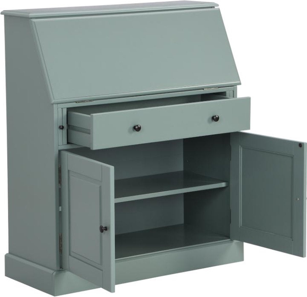 Bureaukast CLEORE - Grenen en MDF - Amandelgroen B 93 cm x H 110,8 cm x D 40 cm