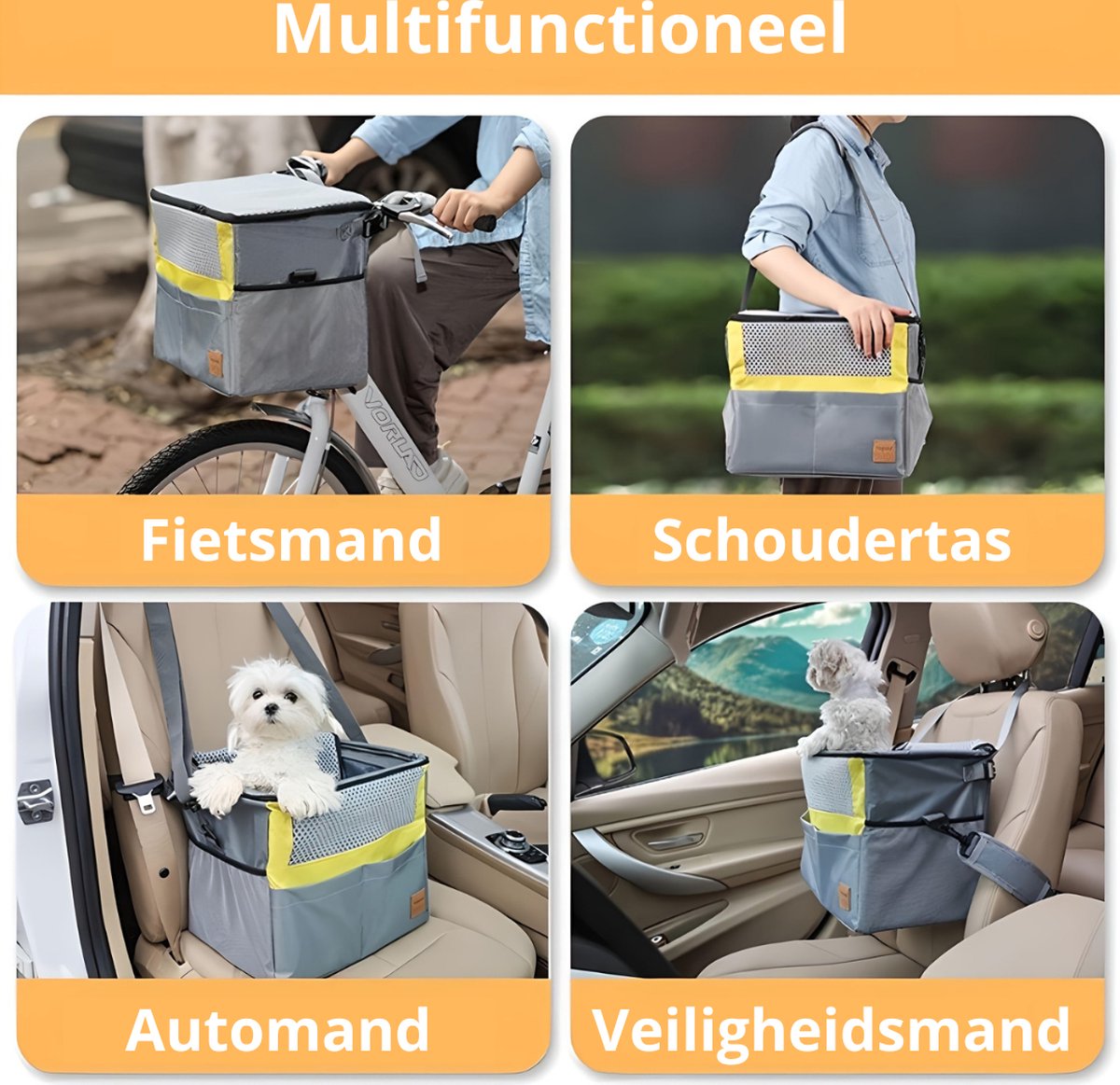 Xerolax Fietsmand Hond - Hondenmand Fiets - Voorop - Fietstas Hond - Hondenfietsmand - Geel