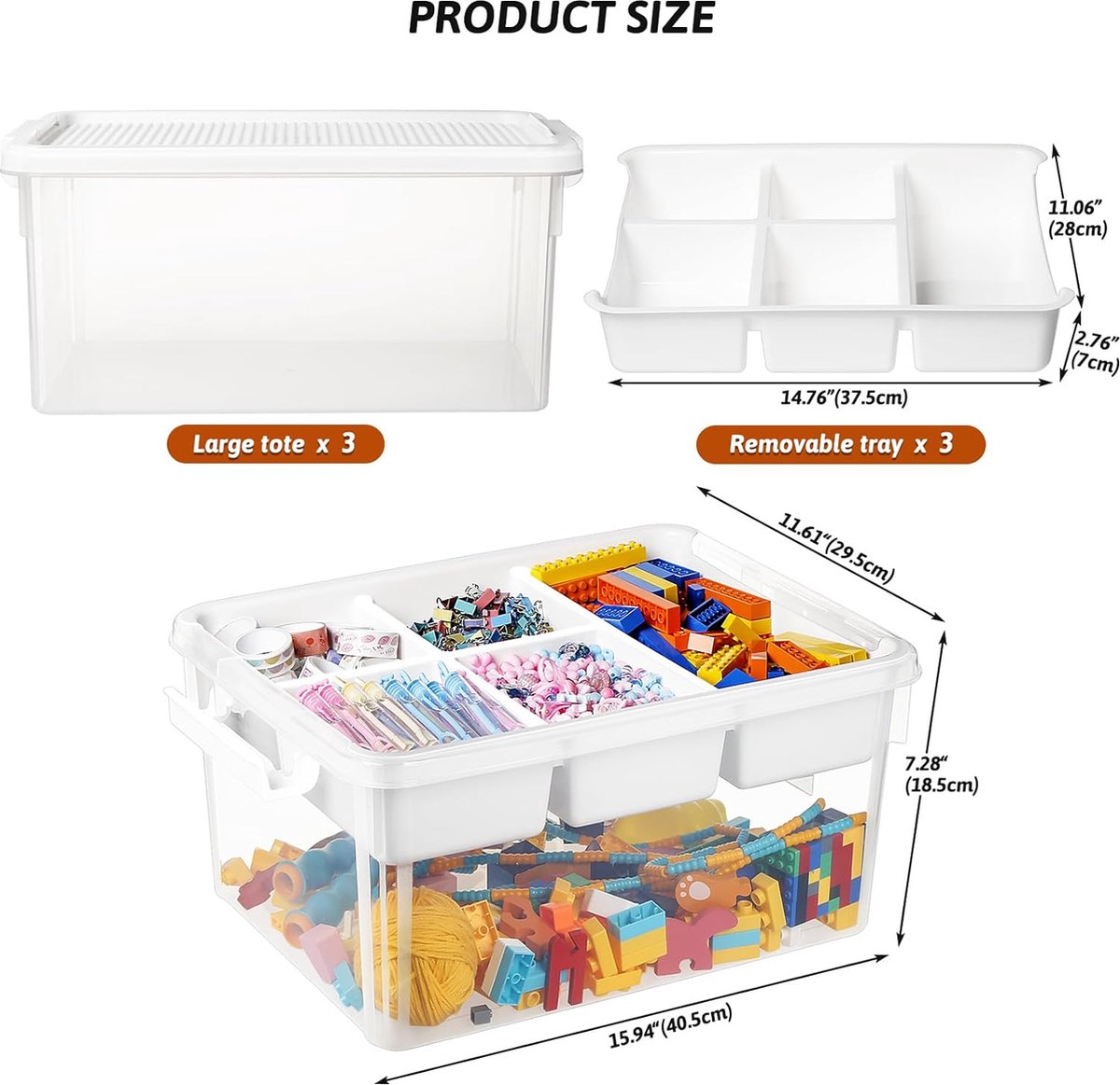 Storage box for building blocks, storage compartments, 3 pieces, stackable boxes, toy storage with lid and building plate, stacking boxes, plastic sorting boxes, organizer box for small parts, children's toy box