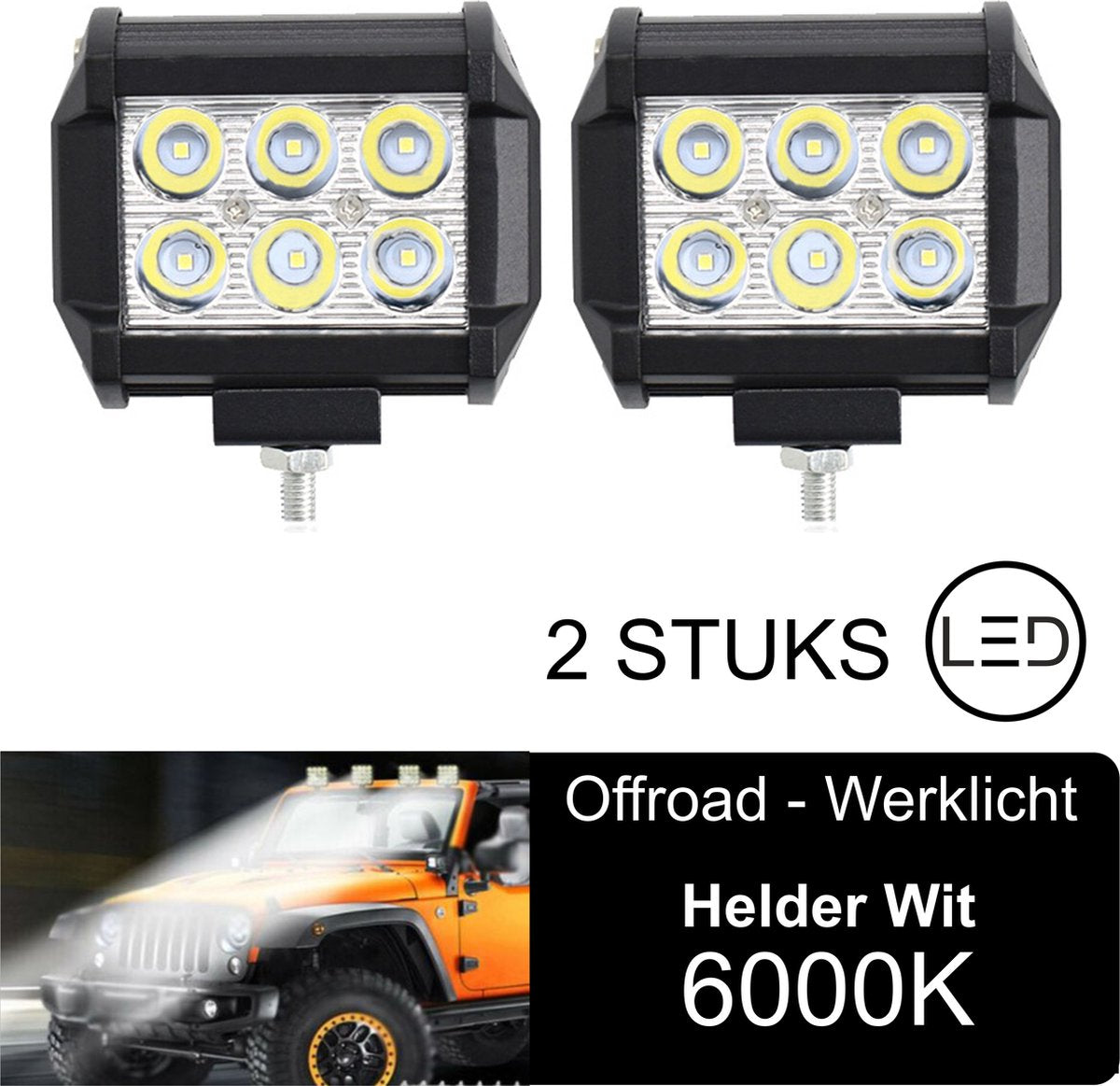 (2 Stuks) 18 Watt 12V LED-lamp voor offroadverlichting Verstraler werklamp IP67 | 6000K | SUV | ATV | Boot | Bus |