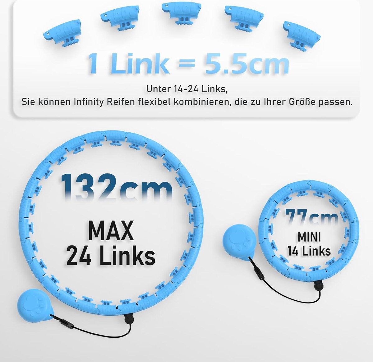 Hoola Hoop Fitness voor volwassenen gewogen hoelahoepel met zachte gewichtsbal - Infinity Fitness Hoop Plus Size - 24 afneembare schakels - slimme trainingsapparatuur voor vrouwen