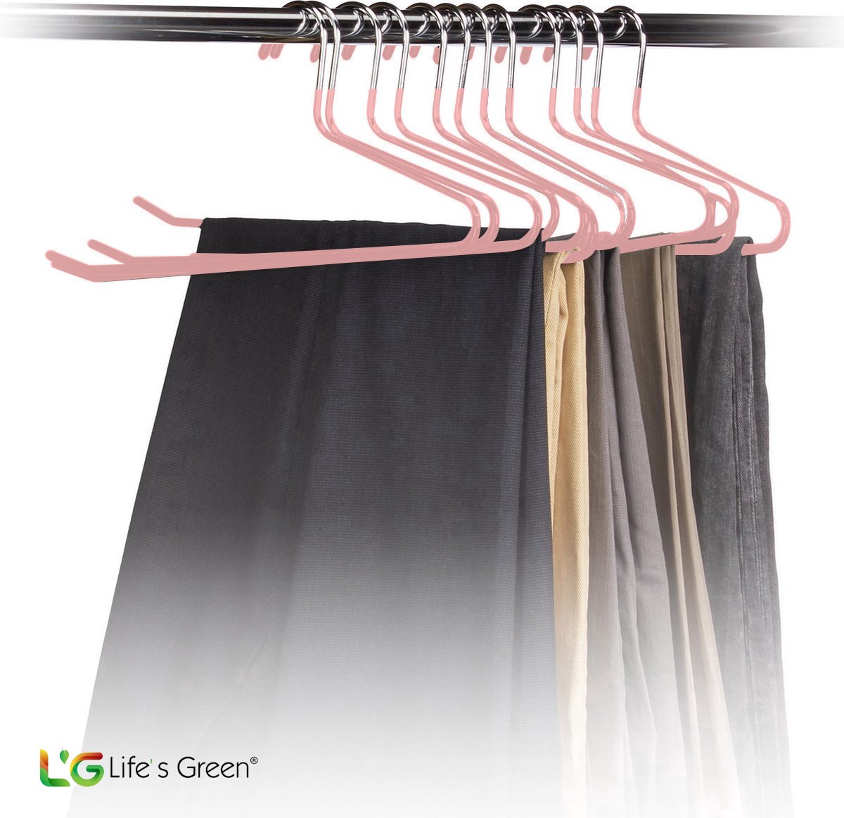 Life's Green Broekhangers met antislip – Kledinghangers – Klerenhangers – Broek en Rok Houder - Set van 5 stuks - Roze
