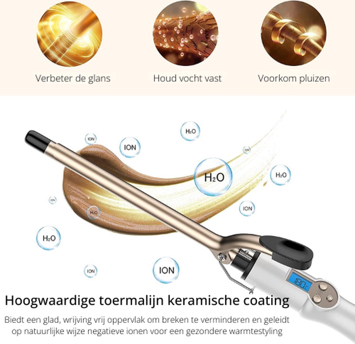 Krultang 13 mm - lcd-scherm - ionische technologie - incl. handschoen/haarklem - wit