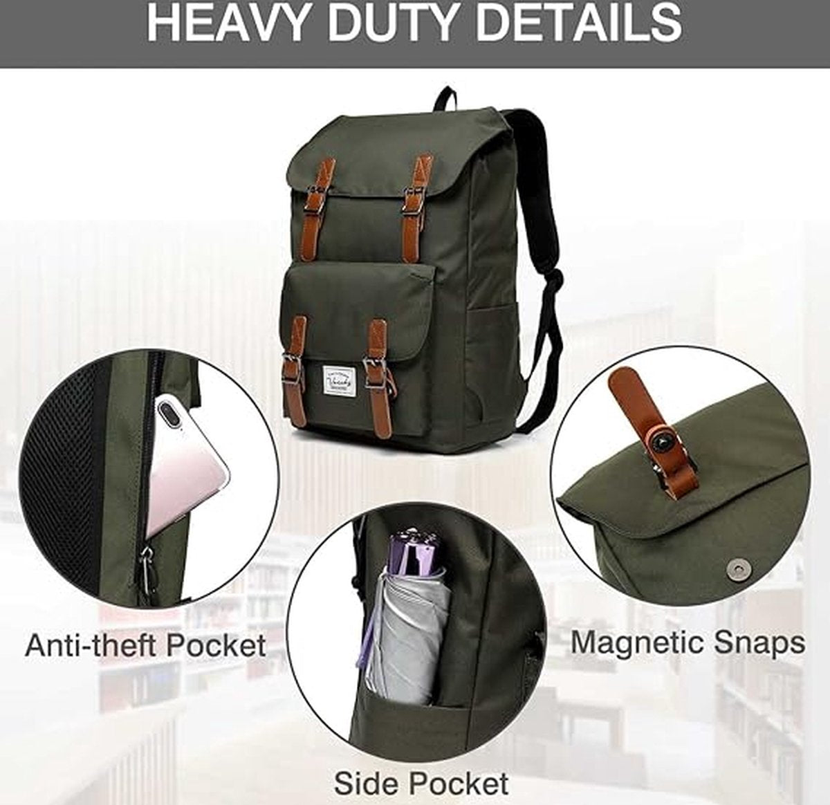 Outdoor Canvas Rugzak, Waterdichte Reizen Wandel Kampeer Rugzak Tas, Grote Casual Daypack, College School Rugtas, Schoudertas voor 15" Laptop Tablets