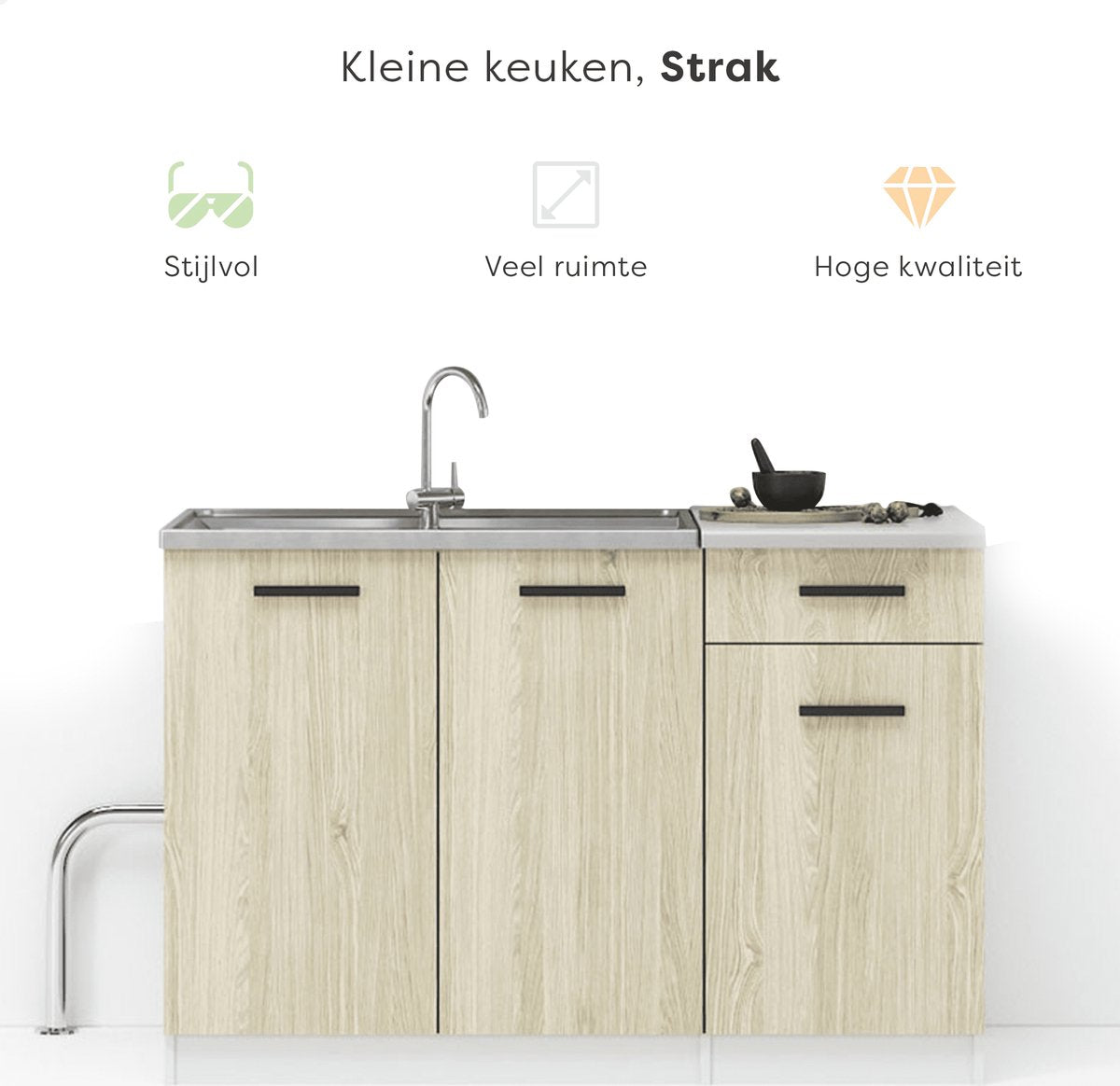Small Kitchen Sleek - 120cm - Mini Kitchenette - Kitchenette with Franke Sink - Cheap Kitchen Cabinet