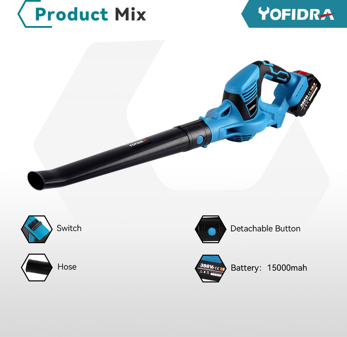 Bladblazer - 2000W - Inclusief 2 accu's - Tuingereedschap - Draadloos - Handheld - 18000rpm