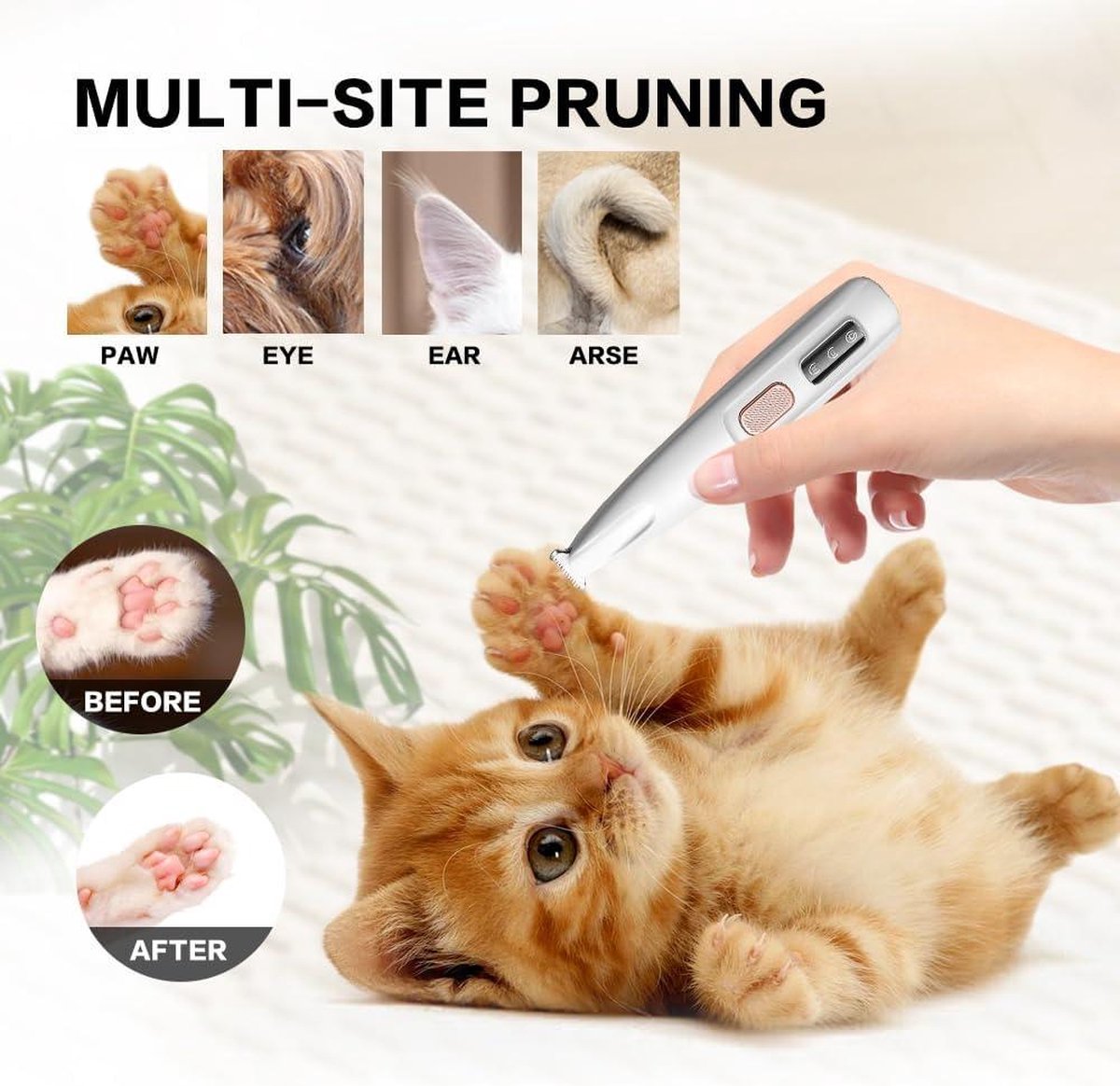 Paw trimmer with LED light waterproof - Rechargeable trimmer for dogs and cats - Paws eyes ears face (white)